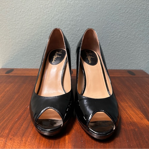 Cole Haan Peep Toe Black Patent Pumps Nike Air Collection Heels Sandals Shiny - Picture 8 of 8